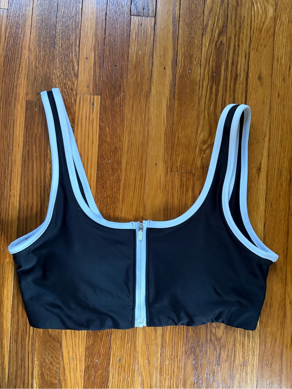 Old Navy Black Bikini Bralette with White Trim and Front Zip